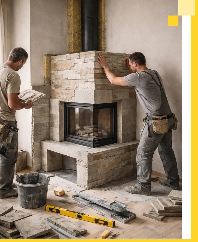 Угловые камины под ключ проект, монтаж и отделка в Бузулуке