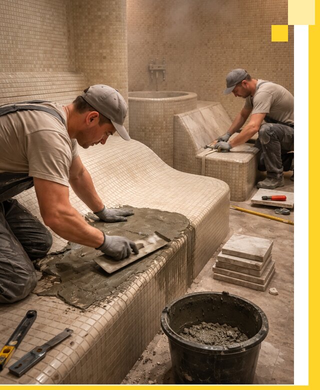 Лежаки для хамама под ключ в Бузулуке, проект и монтаж