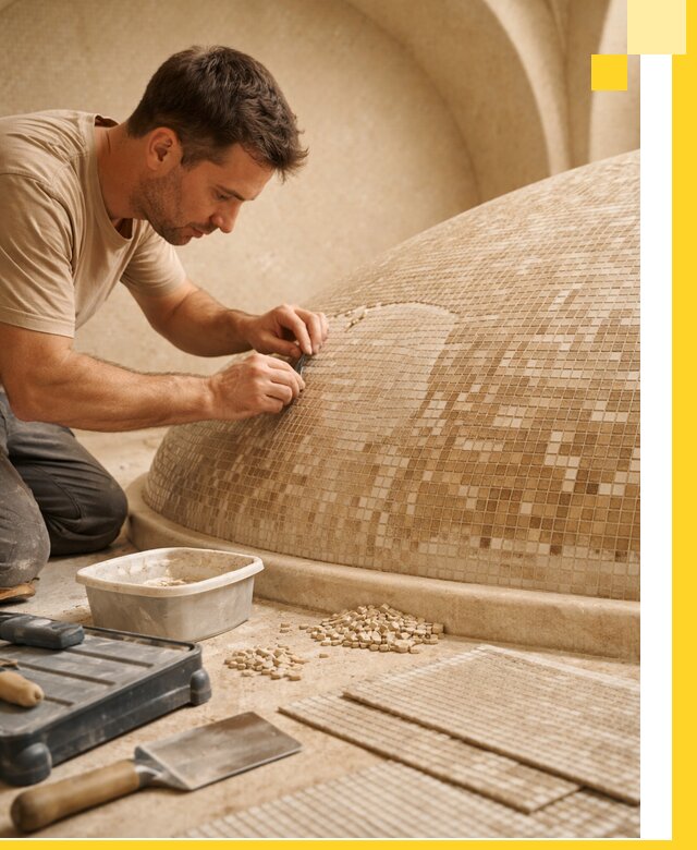 Профессиональная укладка мозаики для хамама под ключ в Бузулуке